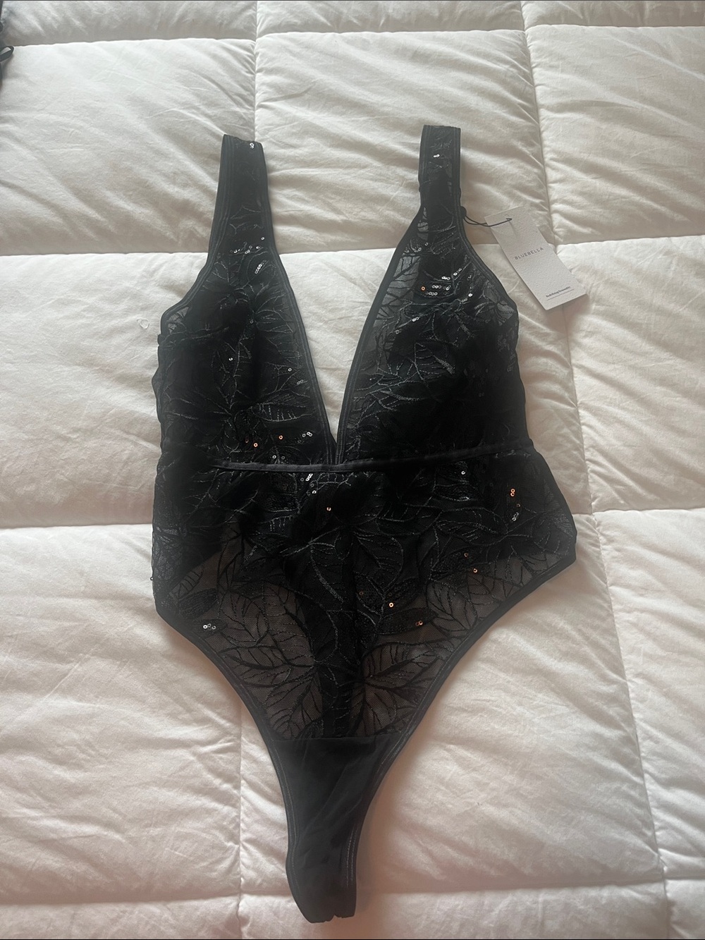 Bluebella Black Skylar Sheer Embroidered Bodysuit